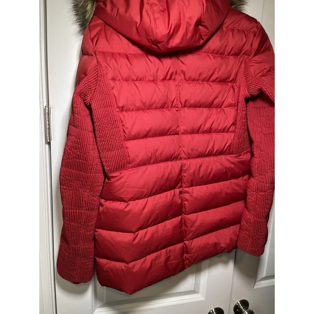 Michael Kors Red Women's‎ Coat Size Medium Faux Fur Hood Puffer Jacket EUC